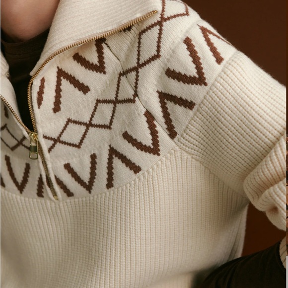 Varley Cream and Brown Turtleneck Sweater - Picture 2 of 16